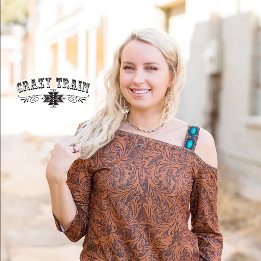 Crazy Train Faux Tooled Shirt. Size medium but Crazy Train runs big.